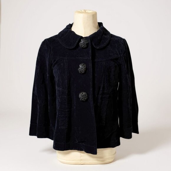 Ivy Jane Black Corduroy Jacket With Embroidered Heart & Crown Back Design Size M - Picture 1 of 12